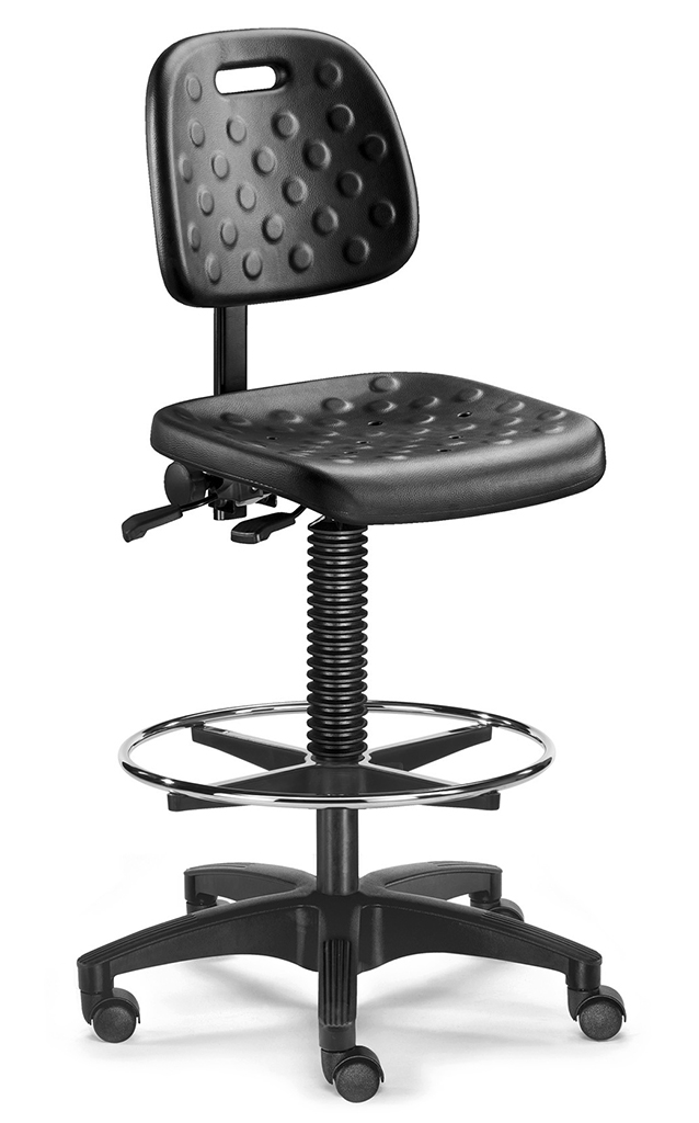 Factory 3 - PU-Arbeitshocker mit Rückenlehne und Fußring